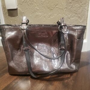 Coach metallic leather east/west tote